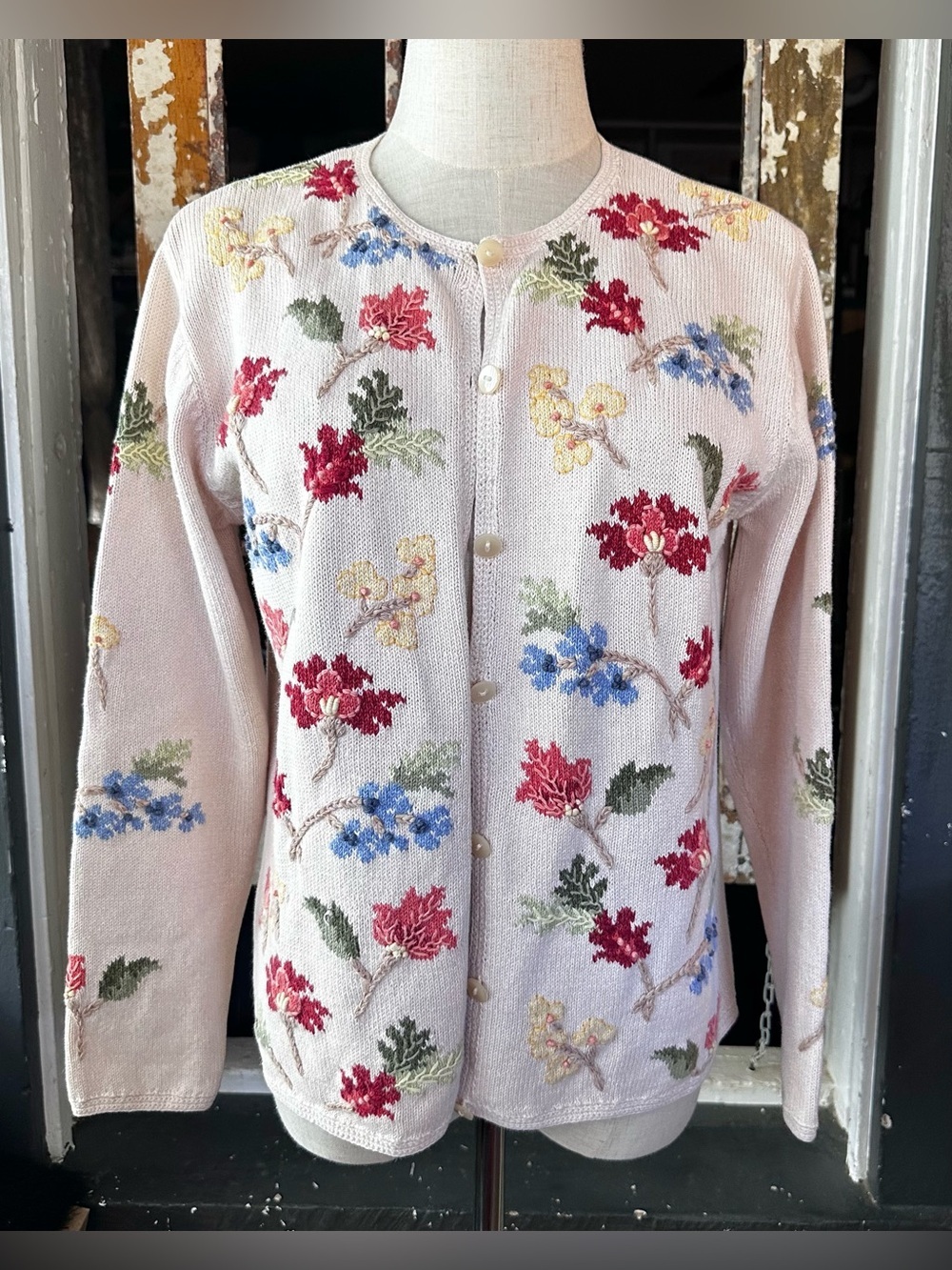 Talbots Petite Floral Embroidered Ramie Cotton Cardigan Cottagecore Boho Small - Picture 3 of 10